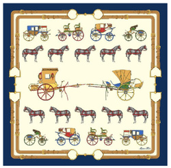 Ekskluzywna kremowa apaszka z jedwabiu chusta włoska Marina D'Este 90x90 Italian Silk karoce konie