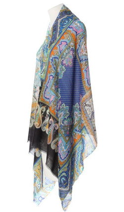 Elegancki Szal Laura Verdiani 70x180 Wełna Modal Paisley niebieski