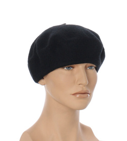 Wełniany gładki beret z antenką 100% wełna czarny