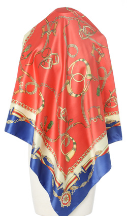 granatowa czerwona chusta włoska apaszka elegancka na piękny prezent 90x90cm Made in Italy