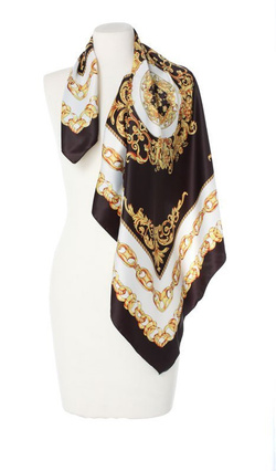 Chusta Apaszka Łańcuchy Włoska 90x90 Klasyczny Wzór czarno biała