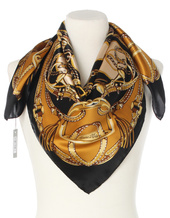 Ekskluzywna czarna apaszka z jedwabiu chusta włoska w łańcuchy Marina D'Este 90x90 Italian Silk