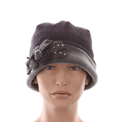 Czapka FRASCONI Wełna Jedwab Cyrkonie czarny ITALY