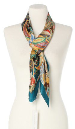 Elegancka jedwabna apaszka chusta włoska Laura Biagiotti ekskluzywna 90x90 Italian Silk morska turkusowa