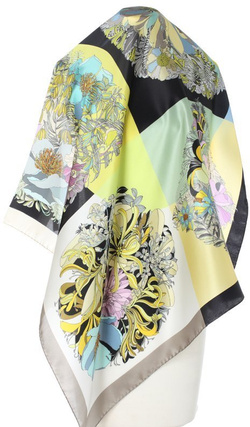 jedwabna Apaszka Chusta elegancka Laura Biagiotti 90x90cm w Kwiaty niebieska zielona