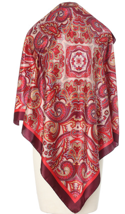 Ekskluzywna apaszka z jedwabiu chusta włoska Laura Biagiotti 90x90 Italian Silk czerwona bordowa