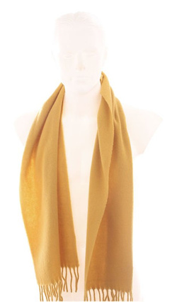 Wełniany gładki szal męski unisex 100% wełna LAMBSWOOL 30x140cm kolor ciemny żółty