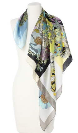 jedwabna Apaszka Chusta elegancka Laura Biagiotti 90x90cm w Kwiaty niebieska zielona