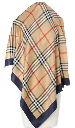 Klasyczna beżowa chusta włoska apaszka elegancka w kratkę na piękny prezent Ornament 90x90cm Made in Italy