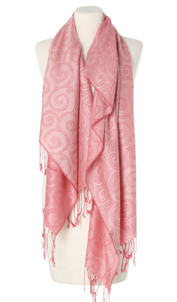 Szal szalik pashmina 70x180cm dwustronny całoroczny do płaszcza wiskoza z jedwabiem różowy
