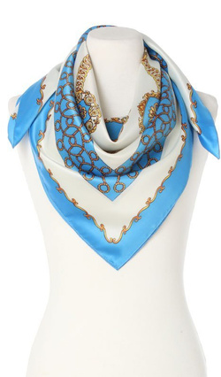 niebieska Chusta w łańcuchy Apaszka elegancka włoska 90x90cm