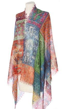 Piękny duży szal całoroczny z lekkiej wełny kaszmirowej Duża kolorowa chusta do sukienki Laura Verdiani