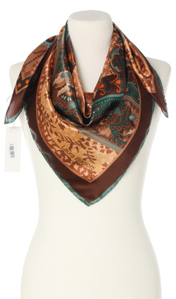 Ekskluzywna apaszka z jedwabiu chusta zwiewna włoska Laura Biagiotti 90x90 Italian Silk brązowa