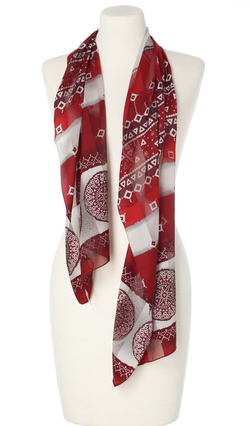 Elegancki lekki zwiewny szalik do płaszcza Made in Italy czerwony szary 35x160cm