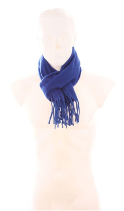 Wełniany gładki szal męski unisex 100% wełna LAMBSWOOL 30x140cm kolor niebieski szafirowy