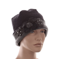 Czapka FRASCONI Wełna Jedwab Cyrkonie czarny ITALY