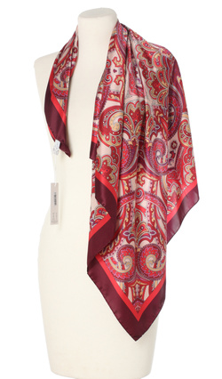 Ekskluzywna apaszka z jedwabiu chusta włoska Laura Biagiotti 90x90 Italian Silk czerwona bordowa