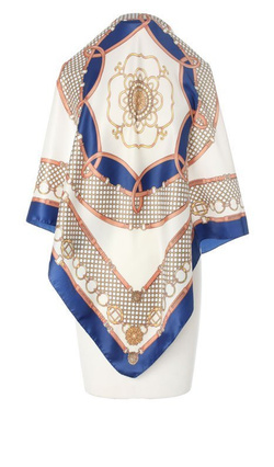 Elegancka Satynowa Apaszka Szal Chusta Klasyczna Włoska 90x90cm kobaltowa