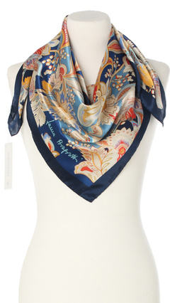 Elegancka jedwabna apaszka chusta włoska Laura Biagiotti ekskluzywna 90x90 Italian Silk granatowa