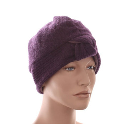 Czapka Turban FRASCONI Wełna Supeł fiolet śliwka