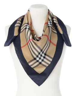 Klasyczna beżowa chusta włoska apaszka elegancka w kratkę na piękny prezent Ornament 90x90cm Made in Italy