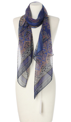 Włoski jedwabny duży szal do sukienki Laura Biagiotti 70x180cm 100% jedwab silk chiffon Ornament