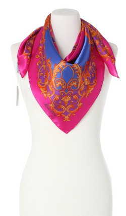Włoska chusta jedwabna apaszka duża 90x90cm Marina D'Este Silk amarant