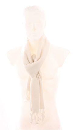 Szal Wełna LAMBSWOOL 30x145 Gładki kremowy śmietana ecru