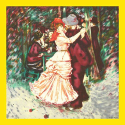Elegancka Chusta Renoir żółta Apaszka Włoska 90x90 artystyczna
