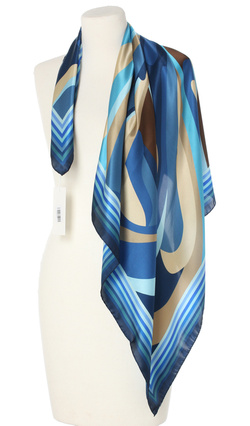 Ekskluzywna apaszka z jedwabiu chusta włoska Laura Biagiotti 90x90 Italian Silk granatowa niebieska