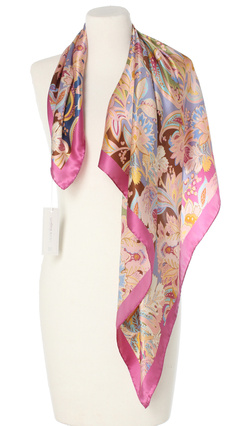 Elegancka jedwabna apaszka chusta włoska Laura Biagiotti ekskluzywna 90x90 Italian Silk różowa