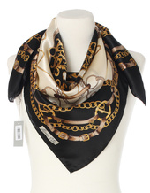 Ekskluzywna apaszka z jedwabiu chusta włoska w łańcuchy Marina D'Este 90x90 Italian Silk kremowo czarna