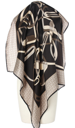 Ekskluzywna apaszka z jedwabiu chusta włoska Marina D'Este 90x90 Italian Silk srebrna szara czarna