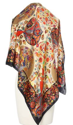 Elegancka jedwabna apaszka chusta włoska folkowa Laura Biagiotti ekskluzywna 90x90 Italian Silk