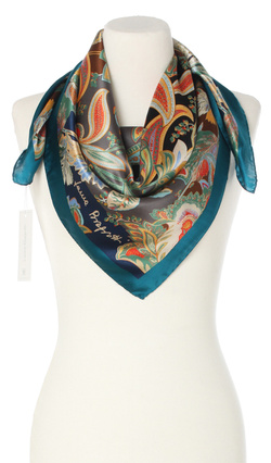 Elegancka jedwabna apaszka chusta włoska Laura Biagiotti ekskluzywna 90x90 Italian Silk morska turkusowa