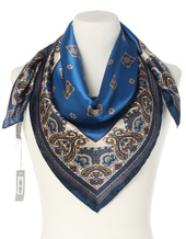 Ekskluzywna apaszka z jedwabiu chusta włoska Marina D'Este 90x90 Italian Silk niebieska royal