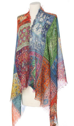 Piękny duży szal całoroczny z lekkiej wełny kaszmirowej Duża kolorowa chusta do sukienki Laura Verdiani