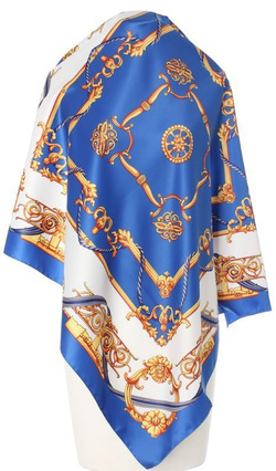 kobaltowa Chusta klasyczna Apaszka royal elegancka pod szyję włoska 90x90