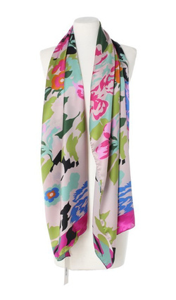 Jedwabny duży szal włoska chusta Laura Biagiotti 70x180cm Jedwab Silk Kwiaty