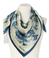 Ekskluzywna apaszka z jedwabiu chusta włoska Marina D'Este 90x90 Italian Silk niebieska kremowa