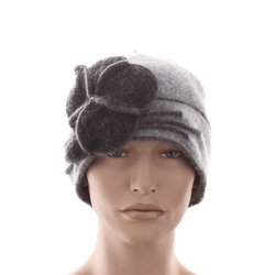 Czapka ITALIA FRASCONI Wełna Kwiat szary melanż