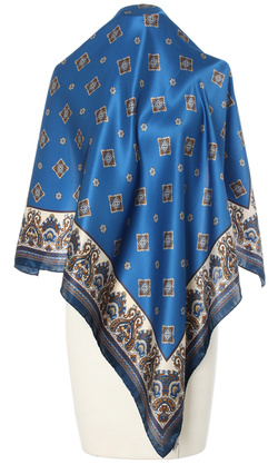 Ekskluzywna apaszka z jedwabiu chusta włoska Marina D'Este 90x90 Italian Silk niebieska royal