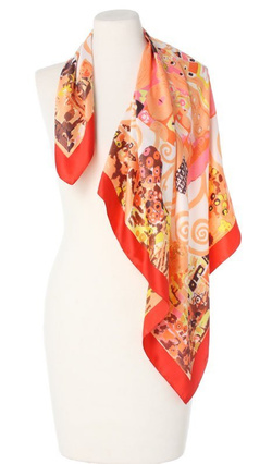 Elegancka Chusta czerwona Apaszka Włoska 90x90cm Gustav Klimt