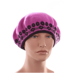 Beret Czeski TONAK 11" 100% Wełna różowy czarny