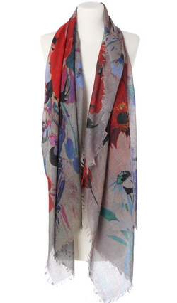 Ekskluzywny Wełniany Duży Szal Chusta Maki Kwiaty Premium Laura Verdiani 70x180cm