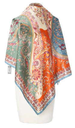 Elegancka jedwabna apaszka kolorowa chusta wzorzysta Marina D'Este ekskluzywna paisley pantofelek
