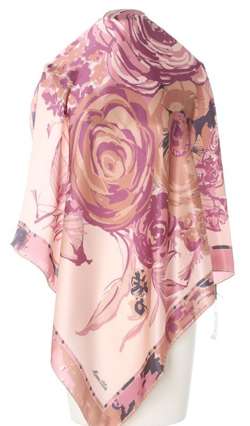 Jedwabna apaszka chusta różowa Marina D'Este w kwiaty 90x90cm digital print