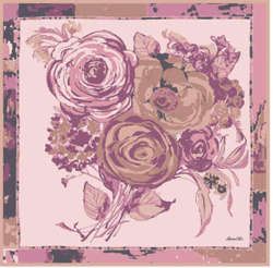 Jedwabna apaszka chusta różowa Marina D'Este w kwiaty 90x90cm digital print