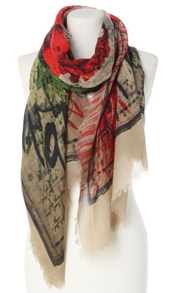 Wełniany Duży Szal Laura Verdiani 70x180cm Ombre beżowy czerwony