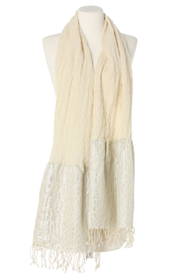 Wełniany elegancki kremowy szal Laura Verdiani 35x180cm Wełna Lurex kremowy ecru